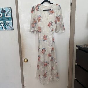 White Floral Wrap Dress - Size L (Boutique Brand)